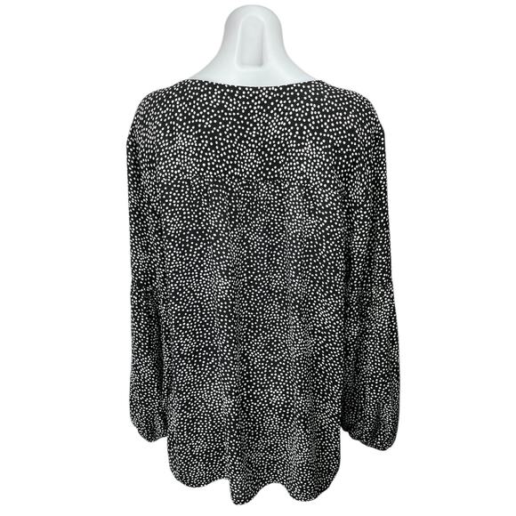 Ann Taylor LOFT Black White Polka Dot Balloon Long Sleeve Peplum Blouse Top L - Picture 2 of 4